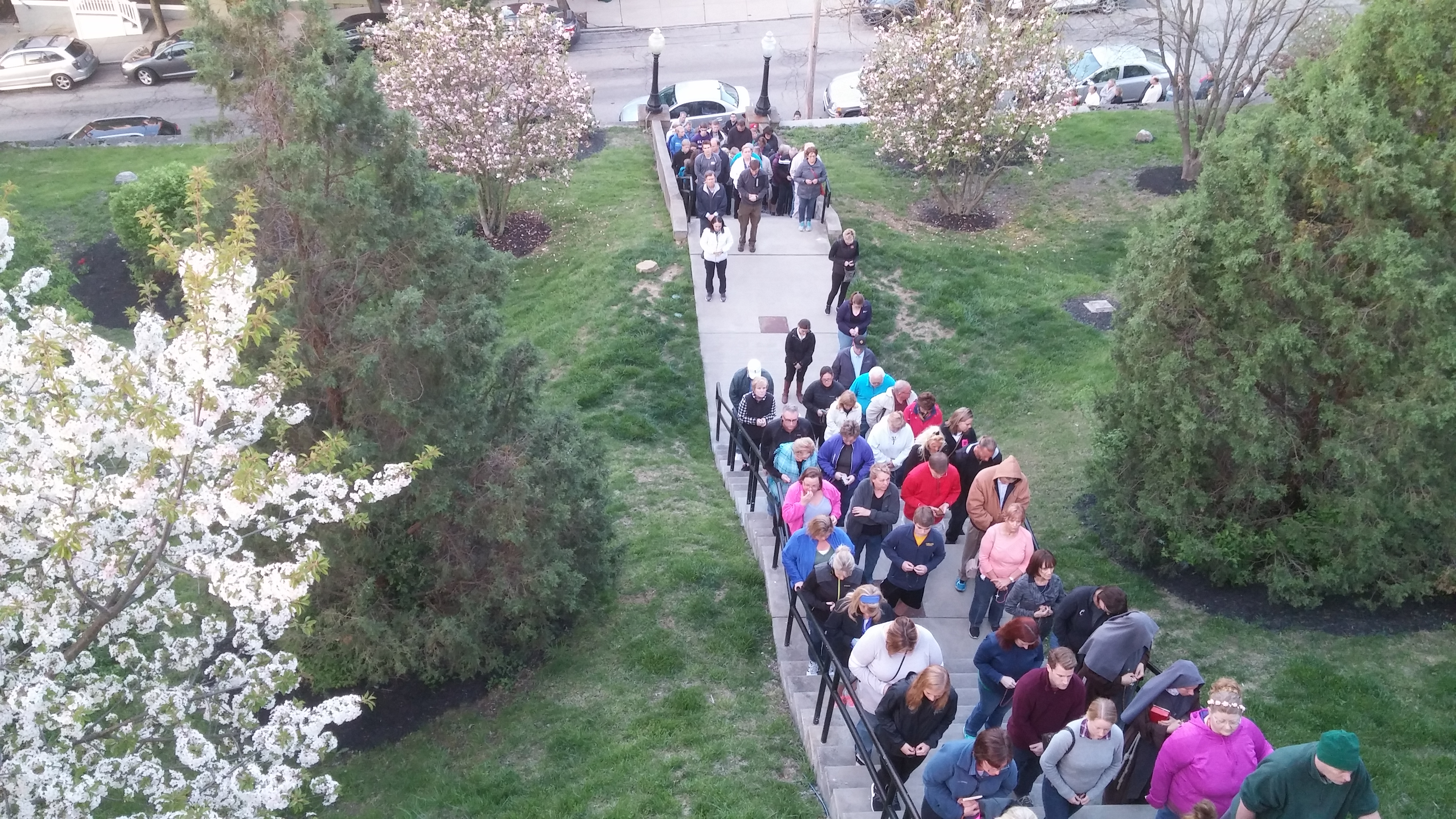 In the quiet of Good Friday Morning, only the birds broke through the silence of the pilgrims praying. (Greg Hartman/CT Photo)