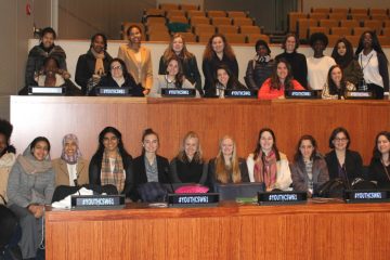 Ursuline students Nadia Alam ‘18 of Montgomery, Noor El-Ansary ‘18 of Mason, and Kendall Hodgen ‘18 of West Chester, and Ursuline Social Studies faculty member Ms. Kelsey Bladh Randall ’04 attended the sixty-first session of the Commission on the Status of Women at the United Nations Headquarters in New York City from March 13 to 17. (Courtesy Photo)