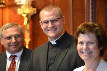 Deacon Mr. David Doseck with parents John and Teresa preparing for Ordination 2017 (Ct Photo/Greg Hartman)