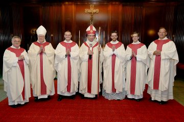 Pictured (l to r): Very Rev. Benedict O’Cinnsealaigh, Most Rev. Joseph R. Binzer, Rev. David Doseck, Most Rev. Dennis M. Schnurr, Rev. Alexander Witt, Rev. Peter Langenkamp and Rev. Anthony Brausch.