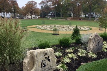 A marvel of engineering, the round labyrinth at St. Joseph Gardens has one path to the center and back, bordered in rock and decorative liriope grass. The paths themselves are laid out in limestone gravel. The central bench features a slab of Tennessee Crab Orchard stone (the same kind of stone used in the nearby Stations of the Cross prayer pathway that weighs more than 1,500 pounds.