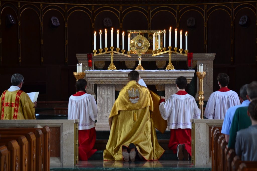 The Corpus Christi procession concluded with Benediction at the Chapel of St. Gregory the Great (CT Photo/Greg Hartman)