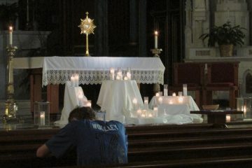 Candles burned bright for prayer intentions the Missionary Disciples gathered for Light in the City (CT Photo/Gail Finke)