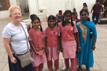 Sister Eileen Connelly meeting new friends in Chennai India. (Courtesy Photo)