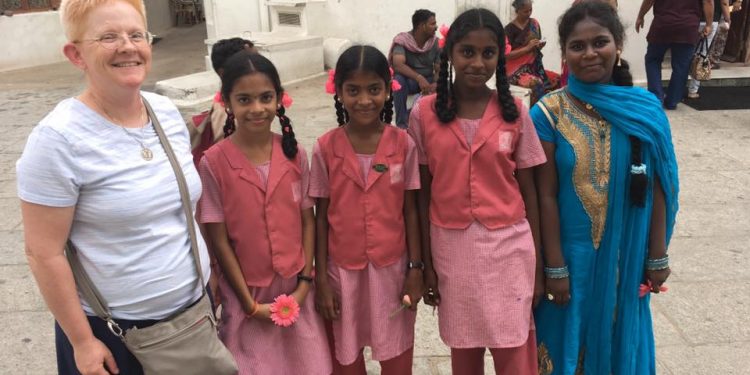 Sister Eileen Connelly meeting new friends in Chennai India. (Courtesy Photo)