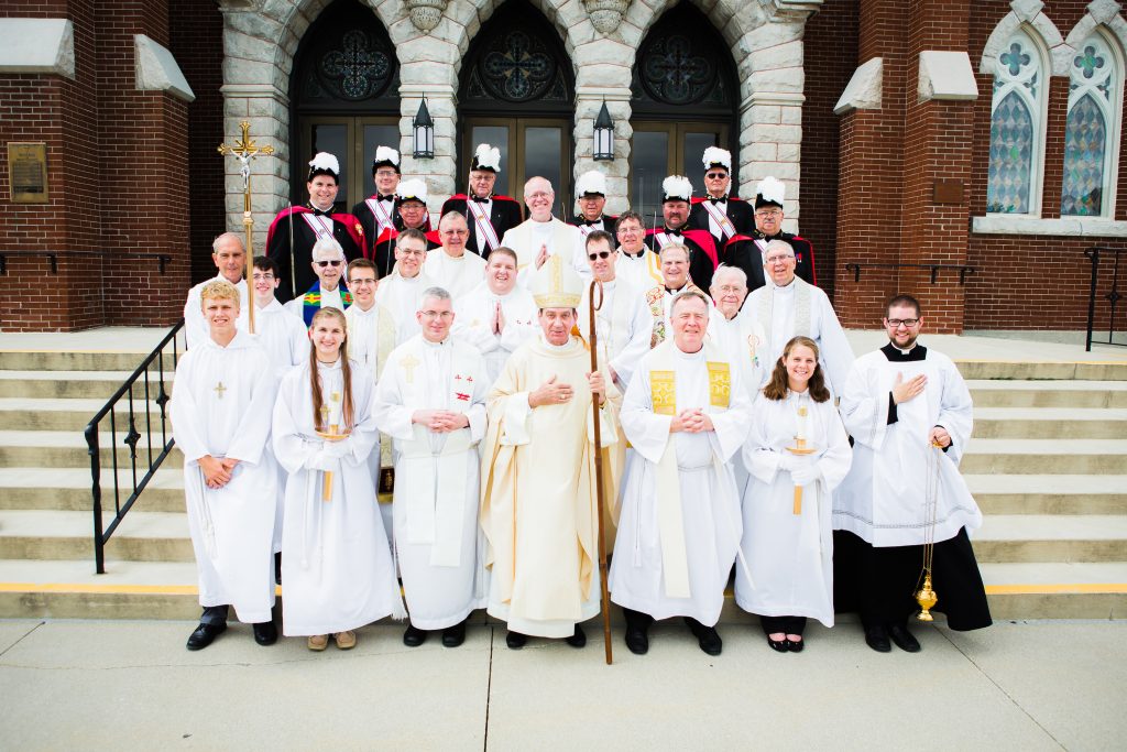 Archbishop Dennis M. Schnurr with priests, servers, and Knights of Columbus Honor Guard (Courtesy Photo)