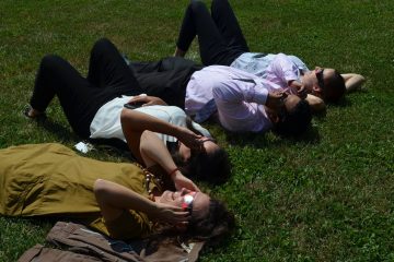 DePaul Cristo Rey students looking up on eclipse day. (Courtesy Photo)