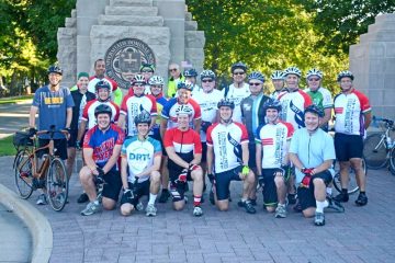 Cyclists preparing to leave the University of Notre Dame for the four-day, 240-mile trip to the University of Dayton. (Courtesy Photo)