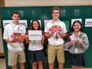 Badin High School seniors who played a role in the "Helping Houston" effort included, from left, Sam Mathews, Allie Browning, Jordan Flaig and Abby Bond. The Badin students and community raised more than $3,000 in gift cards to send to the Clear Creek Independent School District in Houston. (Courtesy Photo)
