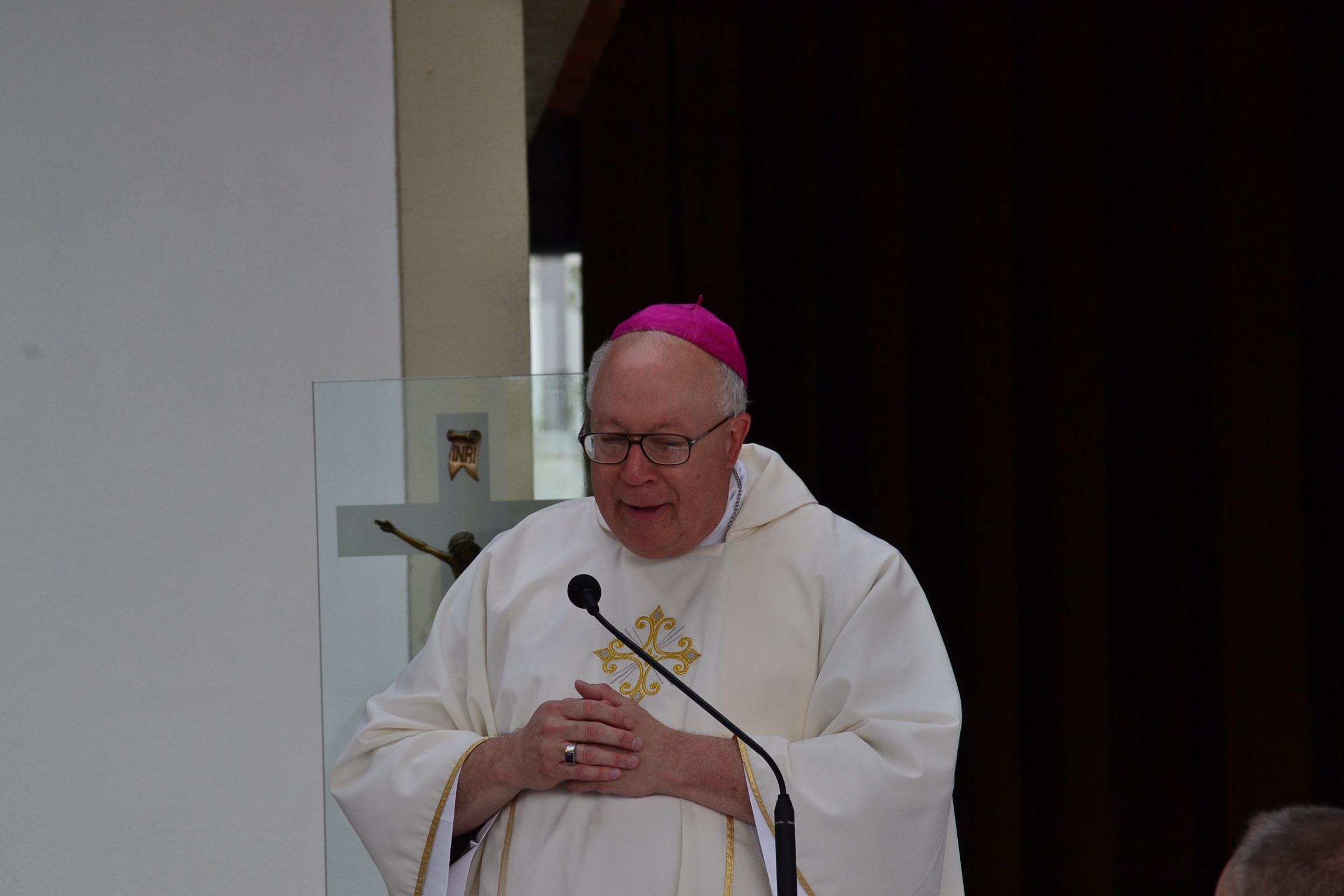 Bishop Joseph Binzer's homily at Fatima. (CT Photo/Greg Hartman)