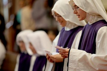 Sr. Antonetta Maria and Sr. Mary Consolata recite their intentions for the Ceremony of First Profession during the Feast of the Presentation of Mary at Our Lady of the Holy Spirit Center in Norwood Tuesday, Nov. 21, 2017. (CT Photo/E.L. Hubbard)