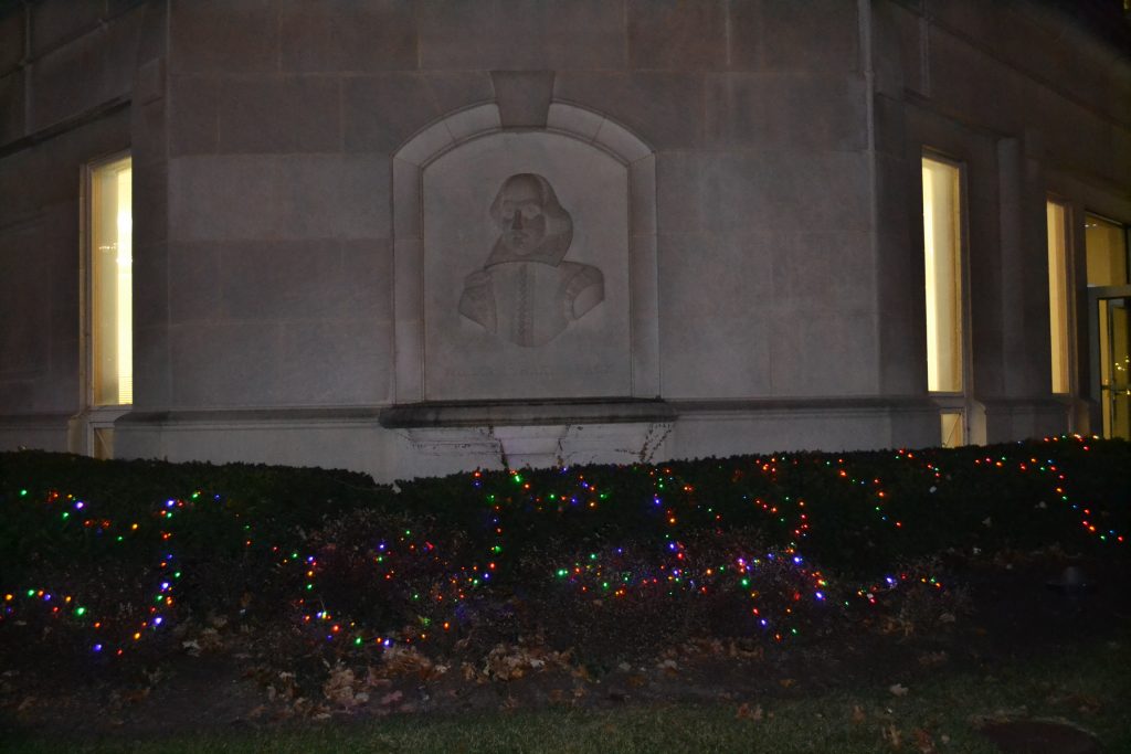 Stoic William Shakespeare look on in the Joy of Christmas at UD (CT Photo/Greg Hartman)