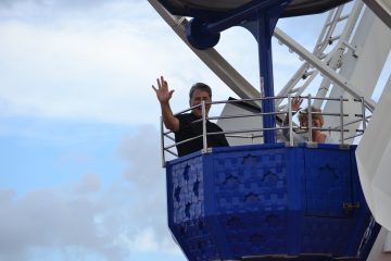 Father Tom Wray and his wife Janet on a Ferris Wheel in Barcelona Spain at the mountain of Tibidabo (CT Photo/Greg Hartman)