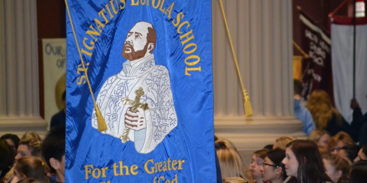 St. Ignatius Loyola during Procession of Banners (CT Photo/Greg Hartman)