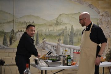 Father Kyle and Father Leo prepare to do battle. (CT Photo/Greg Hartman)