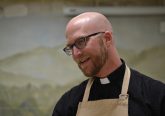 Father Kyle Schnippel during the "cook off" at St. John Neumann Parish (CT Photo/Greg Hartman)