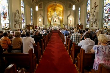 Archbishop Dennis Schnurr and the concelebrating priests prepare the Holy Eucharist during the 150th Anniversary Mass at St. Joseph Church in Hamilton Saturday, Sept. 16, 2017. (CT Photo/E.L. Hubbard)