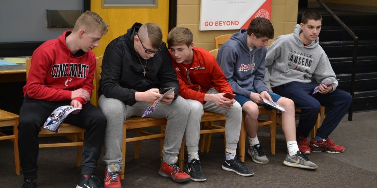 La Salle High School students patiently await the arrival of Brent Celek (CT Photo/Greg Hartman)