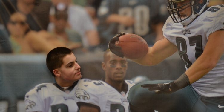 It was time to pose on the field with Brent Celek! (CT Photo/Greg Hartman)