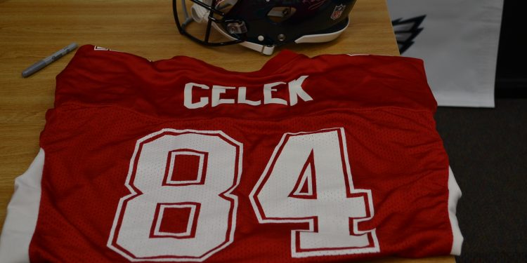 Celek's 84 La Salle Lancer Jersey. (CT Photo/Greg Hartman)