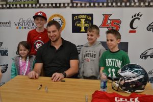 The McLaughlins pose with Brent Celek (CT Photo/Greg Hartman)