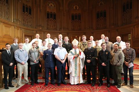 Archbishop Timothy P. Broglio with participants in the Spring 2017 Discernment Retreat for young men considering a vocation to the Catholic priesthood and military chaplaincy (Courtesy Photo)