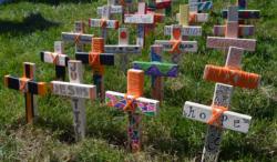 Students at Archbishop McNicholas High School in Cincinnati made these crosses as part of the school's "Day of Reflection for Peace" April 20. Many students across the country were participating that day in the National School Walkout to protest gun violence and mark the 19th anniversary of the school shooting at Columbine High School in Colorado. (CNS photo/Archbishop McNicholas High School) See WALKOUT-SCHOOLS-GUN-VIOLENCE April 20, 2018.