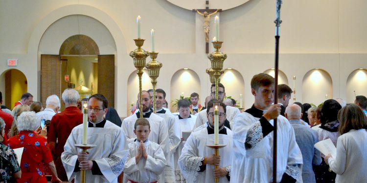 The Recessional at the First Mass of Thanksgiving for Rev. Jacob Willig (CT Photo/Greg Hartman)