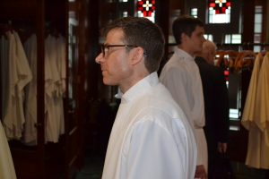 Deacon Craig Best awaiting the beginning of Ordination. (CT Photo/Greg Hartman)