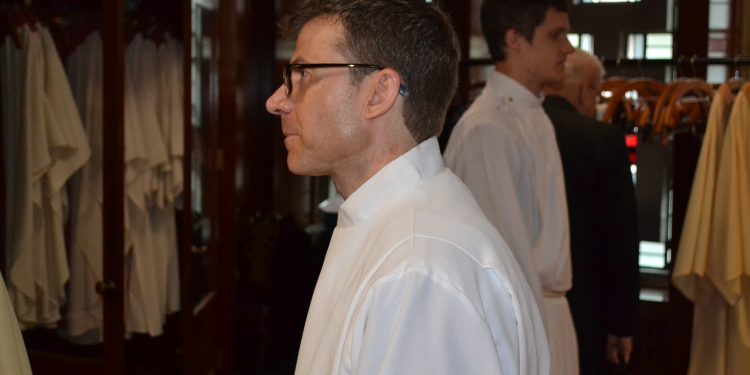 Deacon Craig Best awaiting the beginning of Ordination. (CT Photo/Greg Hartman)