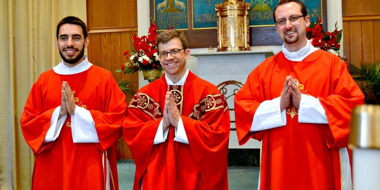 (From left to right) Rev. Mr. Robert Barnell, Rev. Craig Best, Rev. Mr. Kyle Gase. (CT Photo/Greg Hartman)