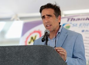 Bobby Schindler, from the Terri Schiavo Life and Hope Network, speaks during the Cross the Bridge for Life celebration on Riverboat Row in Newport, Sunday, June 3, 2018. (CT Photo/E.L. Hubbard)