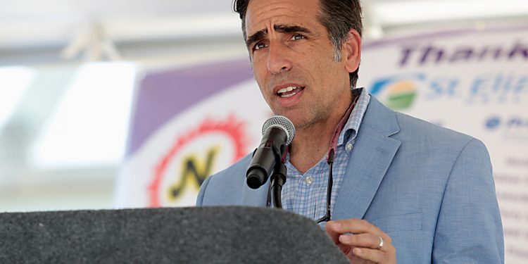 Bobby Schindler, from the Terri Schiavo Life and Hope Network, speaks during the Cross the Bridge for Life celebration on Riverboat Row in Newport, Sunday, June 3, 2018. (CT Photo/E.L. Hubbard)