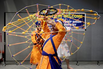 Shaheed Baba Deep Singh GAtka Academy of New York students perform during the first Festival of Faiths at the Cintas Center in Cincinnati Sunday, June 24, 2018. (CT Photo/E.L. Hubbard)