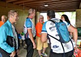 Cyclist just completing their 250 mile ride share stories of the road at the Hausfeld ND2UD Ride for Dayton Right to Life (CT Photo/Greg Hartman)