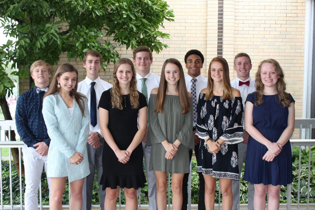 Members of the 2018 Badin High School Homecoming Court include, front row from left, queen candidates Grace Connaughton, Emily Maher, Grace Wilson, Josie Miller and Hannah Nugent. Back Row:: king candidates Kevin Hock, Luke VanSteenkiste, Eddie Kammerer, Davon Starks and Peter Clemmons (Courtesy Photo)