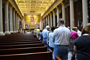 The lines were long throughout the day to venerate the relics of St. Padre Pio (CT Photo/Greg Hartman)