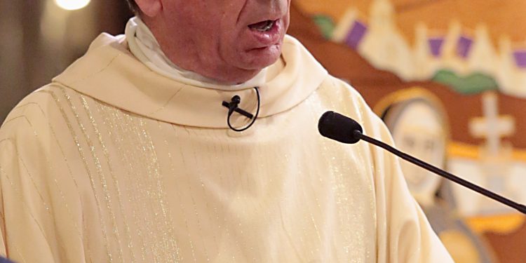 Archbishop Dennis Schnurr delivers his Homily for the Mass of Thanksgiving for the 150th Anniversary of the Arrival of the Little Sisters of the Poor in Cincinnati at St. Monica-St. George Parish in Cincinnati Saturday, Oct. 20, 2018. (CT Photo/E.L. Hubbard)