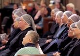 Little Sisters of the Poor listen to Archbishop Dennis Schnurr’s Homily for the Mass of Thanksgiving for the 150th Anniversary of the Arrival of the Little Sisters of the Poor in Cincinnati at St. Monica-St. George Parish in Cincinnati Saturday, Oct. 20, 2018. (CT Photo/E.L. Hubbard)