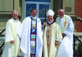 Pictured from left are Father Larry Hemmelgarn, provincial director; newly ordained Father Matt Keller; Bishop Joseph Charron, who presided at the June 9 Mass; and Father William Nordenbrock, moderator general. (Courtesy Photo)