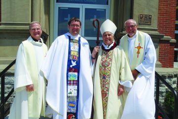 Pictured from left are Father Larry Hemmelgarn, provincial director; newly ordained Father Matt Keller; Bishop Joseph Charron, who presided at the June 9 Mass; and Father William Nordenbrock, moderator general. (Courtesy Photo)