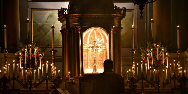 Now this is the message that we have heard from him and proclaim to you: God is light, and in him there is no darkness at all. 1 John 1:5 Old St Mary Rorate Mass (CT Photo/Greg Hartman)