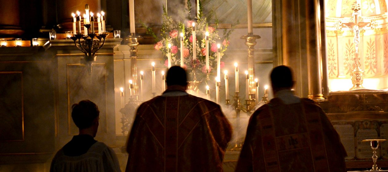 The night is advanced, the day is at hand. Let us then throw off the works of darkness [and] put on the armor of light Romans 13:12 Rorate Mass Old St Mary (CT Photo/Greg Hartman)