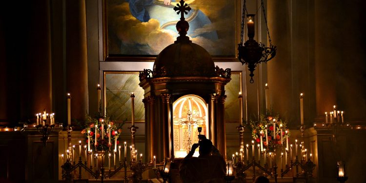 Jesus spoke to them again, saying, “I am the light of the world. Whoever follows me will not walk in darkness, but will have the light of life.”f John 8:12 Rorate Mass Old St Mary (CT Photo/Greg Hartman)