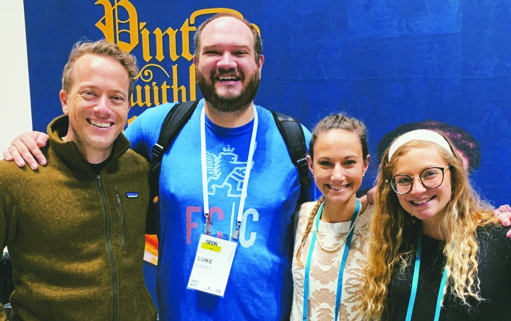 Archdiocese of Cincinnati representatives at the SEEK event for campus ministries at Indianapolis recently included Matt Fradd, Luke Carey, Sarah Rogers and Sarah Rose Bort. (Courtesy Photo)