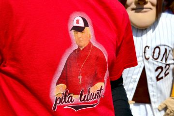 Archbishop Purcell and in Latin, Play Ball! (CT Photo/Greg Hartman)