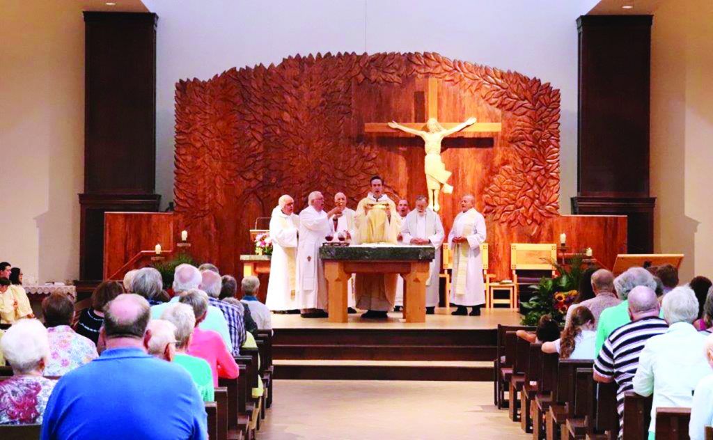 Happy Anniversary St. Columban! More than 450 parishioners attended a beautiful Mass on August 24 to celebrate 160 years. It was a beautiful night to celebrate their past, rejoice in the present and prepare for the future, including the burning of the mortgage from their recently paid-off debt.