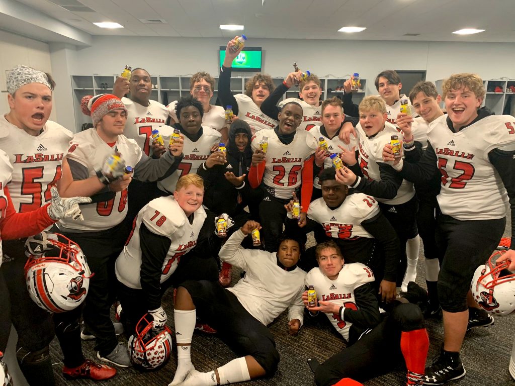 To the victor belongs the chocolate milk? Lancers celebrate in style their championship.