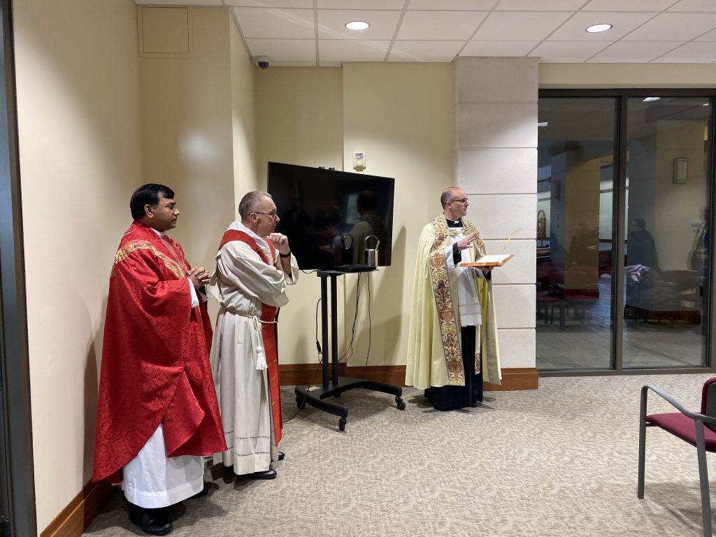 St. Margaret of York Parish in Loveland held a special blessing for their new Father Jan Schmidt Conference room following the noon Mass on Nov. 22. Father Bedel, the current pastor, led the blessing with Father Jan Schmidt as the guest of honor.