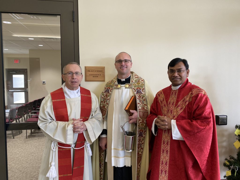 St. Margaret of York Parish in Loveland held a special blessing for their new Father Jan Schmidt Conference room following the noon Mass on Nov. 22. Father Bedel, the current pastor, led the blessing with Father Jan Schmidt as the guest of honor.